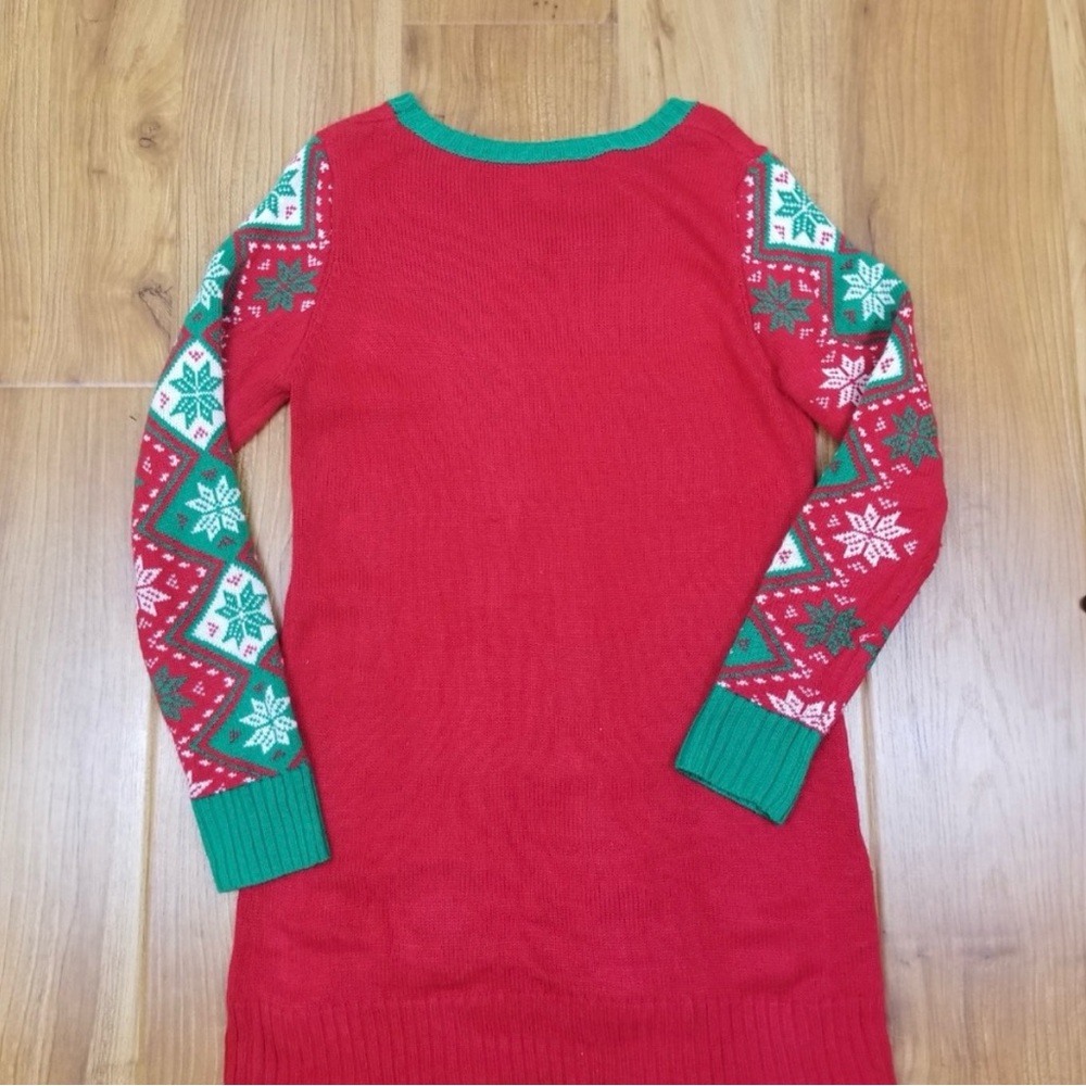 Festive Red Llama Sweater with Green Accents - Picture 2 of 3